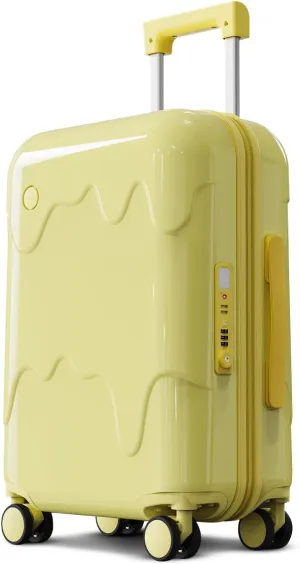 ROAMING 26 Inch PC Hard Sided Checked-Large Luggage with TSA Lock Cup Holder USB Charging Port and Spinner Wheels Lightweight Durable Ice Cream Travel Suitcase for Women Cheese yellow