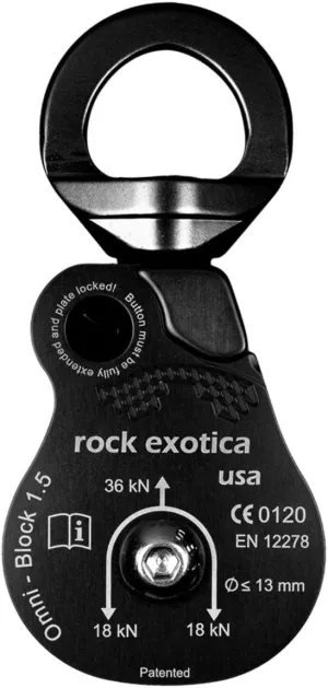 Rock Exotica Omni-Block 1.5" Single Swivel Pulley (Black) – High-Strength Swivel Pulley with Sideplate Access for Rigging – Made in The USA