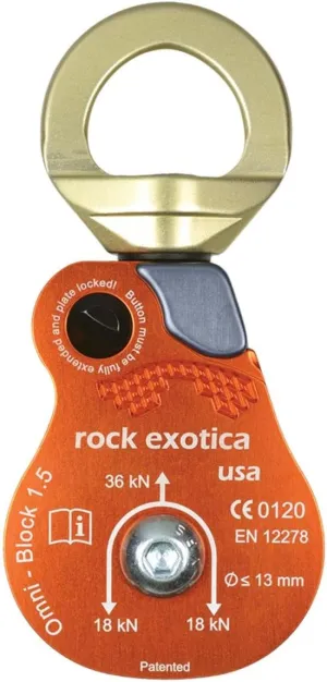Rock Exotica Omni-Block 1.5" Single Swivel Pulley – High-Strength Swivel Pulley with Sideplate Access for Rigging – Made in The USA