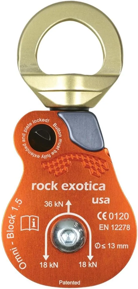Rock Exotica Omni-Block 1.5" Single Swivel Pulley – High-Strength Swivel Pulley with Sideplate Access for Rigging – Made in The USA