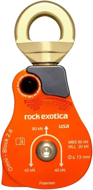 Rock Exotica Omni-Block 2.6" Single Swivel Pulley – High-Strength Swivel Pulley with Sideplate Access for Rigging – Made in The USA
