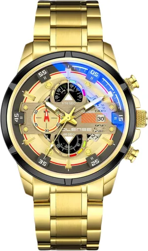 RORIOS Mens Watches Waterproof Analogue Quartz Watch with Stainless Steel Brecelet Chronograph Sport Wrist Watch for Men