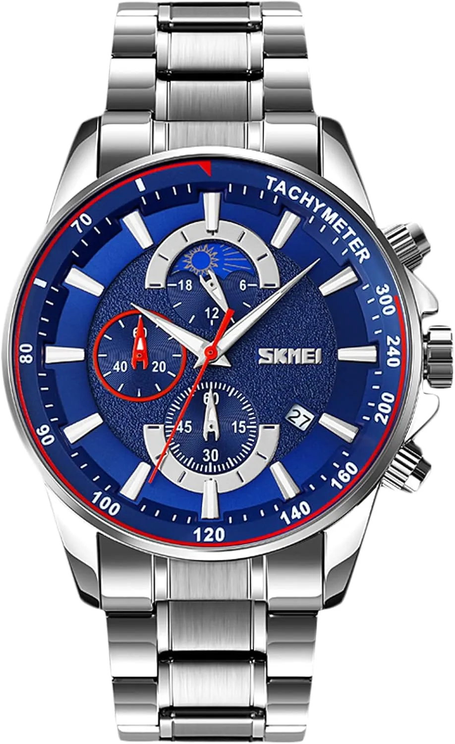 RORIOS Mens Watches Waterproof Analogue Quartz Watch with Stainless Steel Brecelet Fashion Chronograph Watch Watch for Men