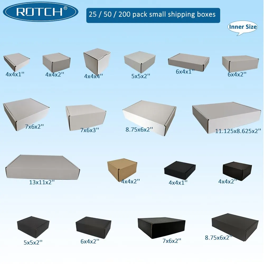 ROTCH 4x4x1'' 200 Pack Small Shipping Boxes, Corrugated Cardboard Mailers, White (M441-200-W)