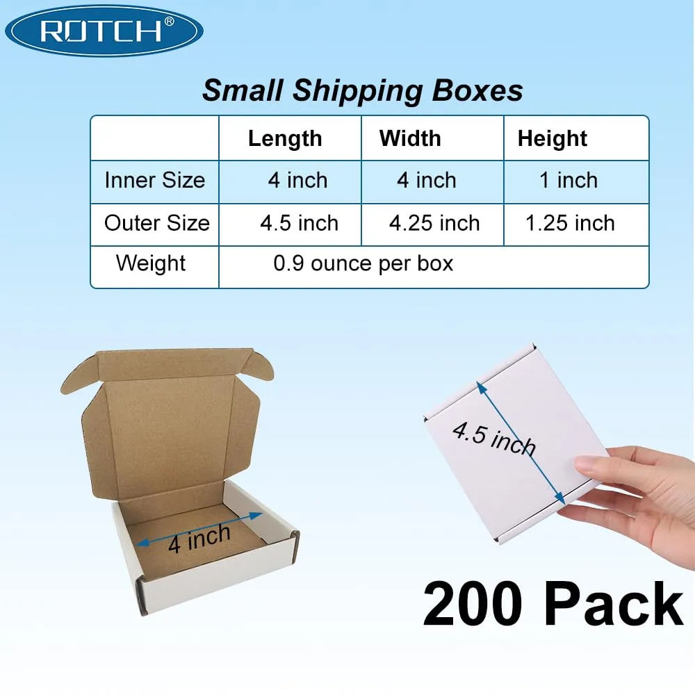 ROTCH 4x4x1'' 200 Pack Small Shipping Boxes, Corrugated Cardboard Mailers, White (M441-200-W)