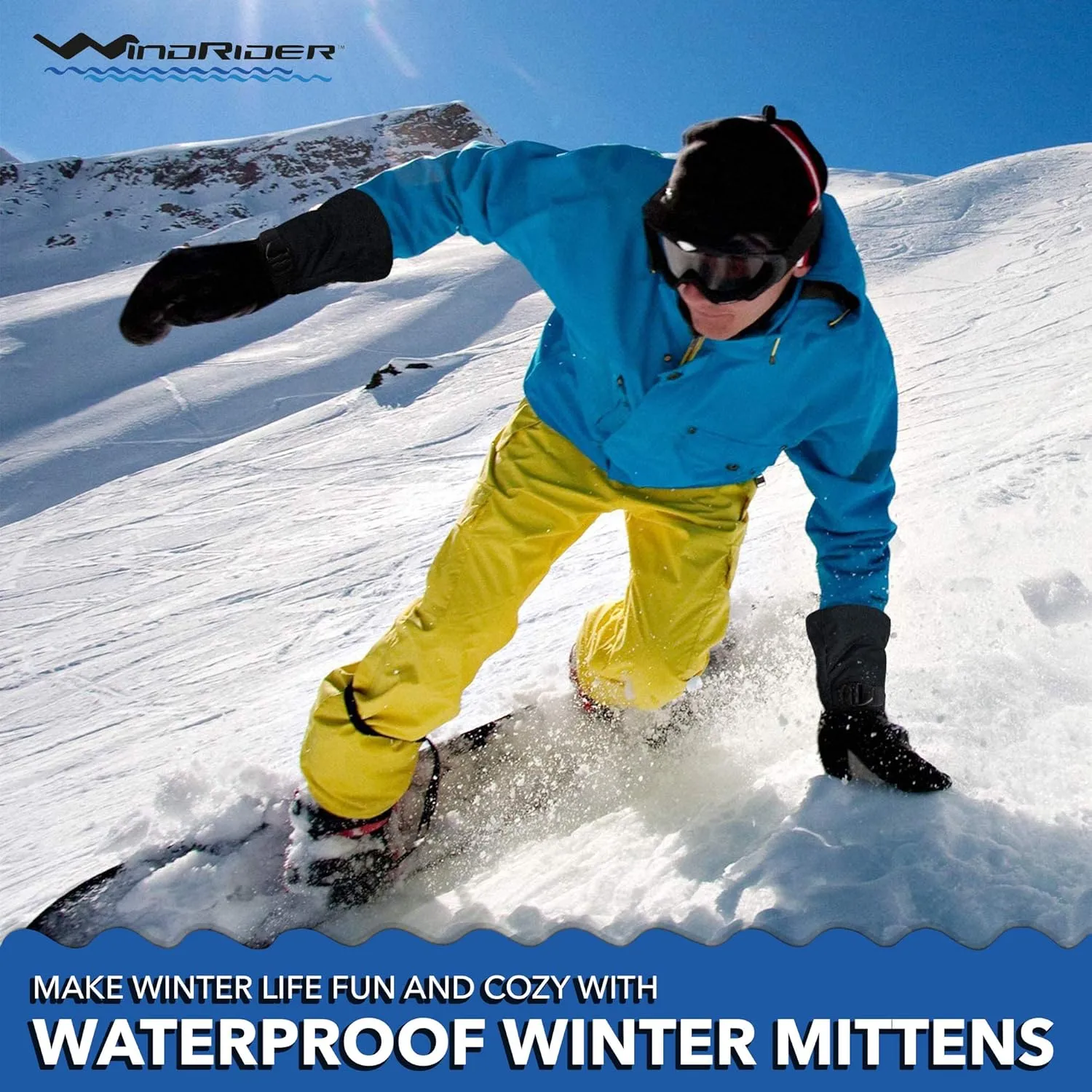 Rugged Waterproof Winter Mittens | Extra Long Gauntlets | Snowboard, Ski, Ice Fishing, Mittens | Medium Weight
