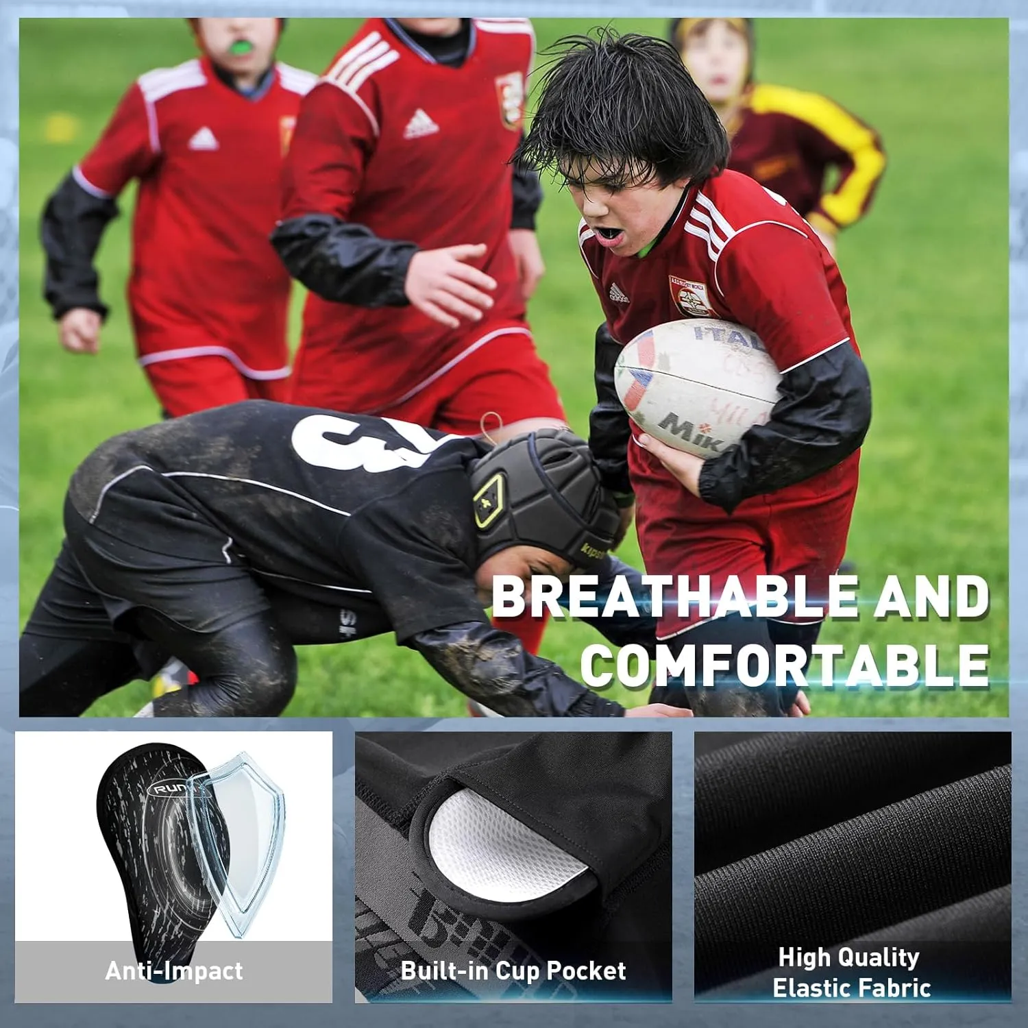 Runhit Boys Baseball Cup Underwear Football Cup Boxer Brief Youth Compression Shorts with Soft Protective Athletic Cup