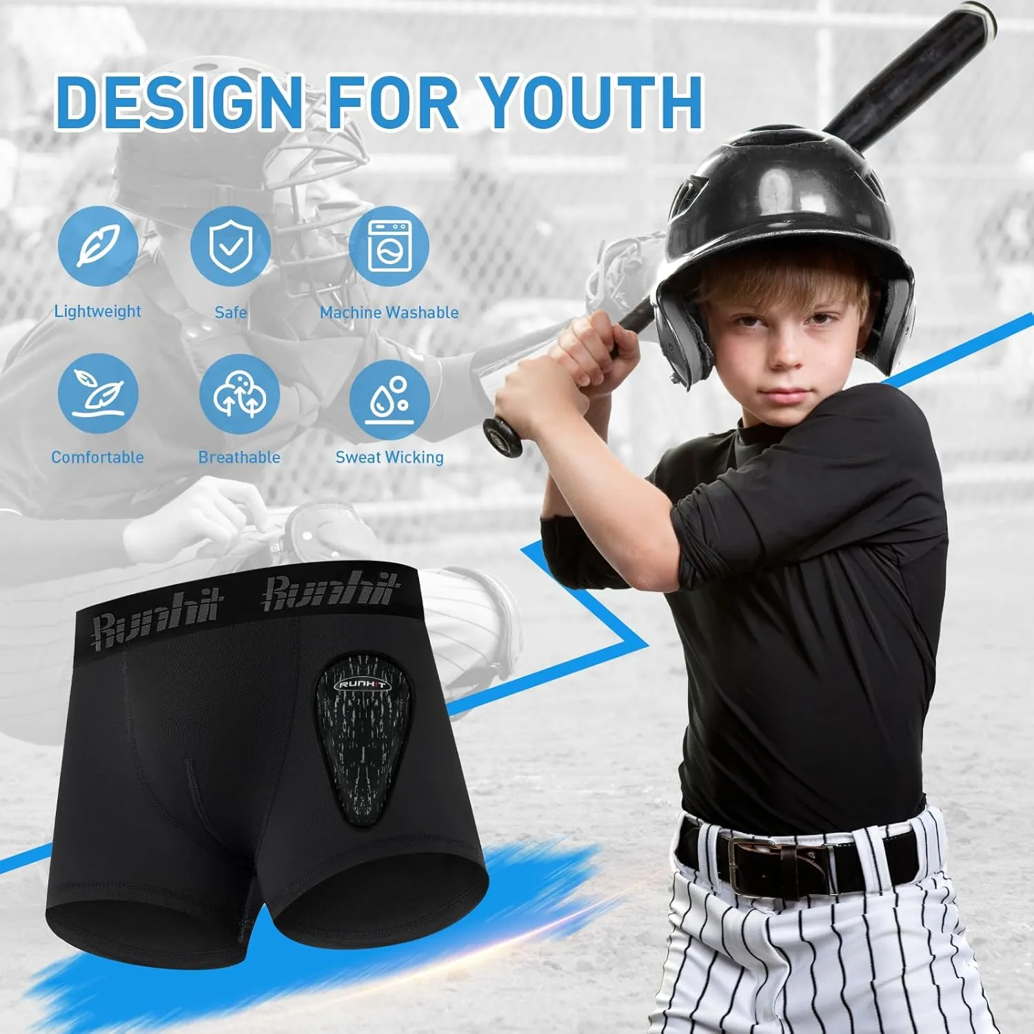 Runhit Boys Baseball Cup Underwear Football Cup Boxer Brief Youth Compression Shorts with Soft Protective Athletic Cup
