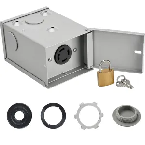 RVMATE 30 Amp 4 Prong Locking Female Plug NEMA L14-30R Generator Outlet Box, Generator Twist Lock Receptacle, 125/250 Volt, Heavy Duty Weatherproof Enclosure for Outdoor Use, ETL Listed.
