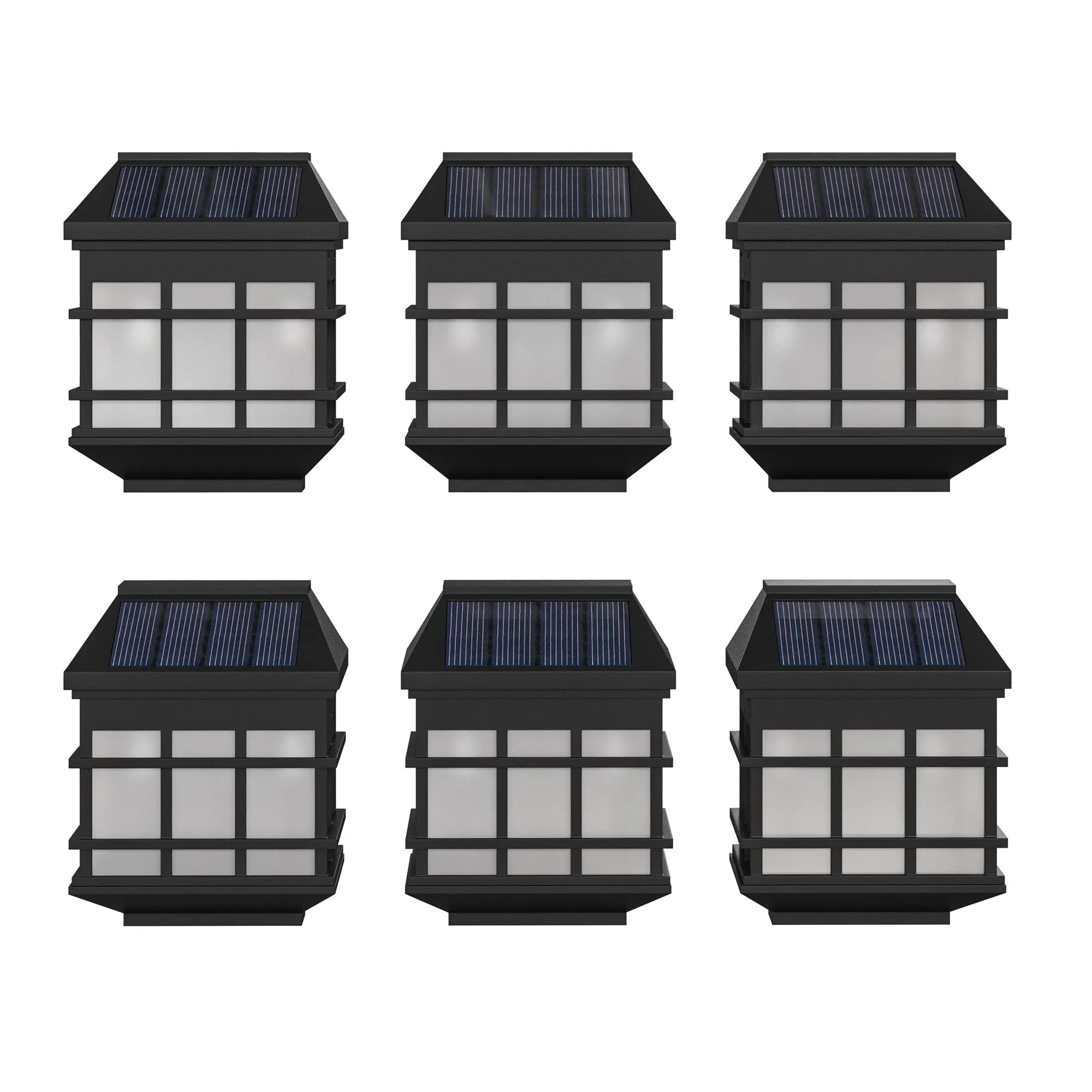 Rynx | Flash Furniture Holder 6 Pack Wall Mounted LED Solar Light - Weather Resistant Black Decorative Solar Powered Lights For Patios And Fences, 3.5X2.5X4.5