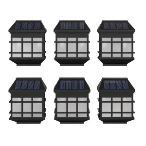 Rynx | Flash Furniture Holder 6 Pack Wall Mounted LED Solar Light - Weather Resistant Black Decorative Solar Powered Lights For Patios And Fences, 3.5X2.5X4.5