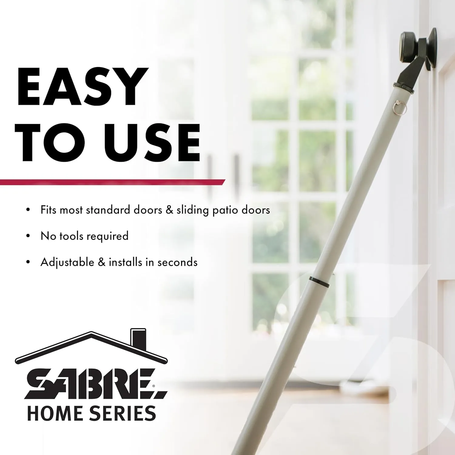 SABRE Adjustable 2-in-1 Door Security Bar, Door Stop Bar Secures Onto Door Knob, Strong Scratch-Proof Grip, Steady Against Floor, Removable Door Knob Top For Sliding Door Use, Portable & Easy to Use