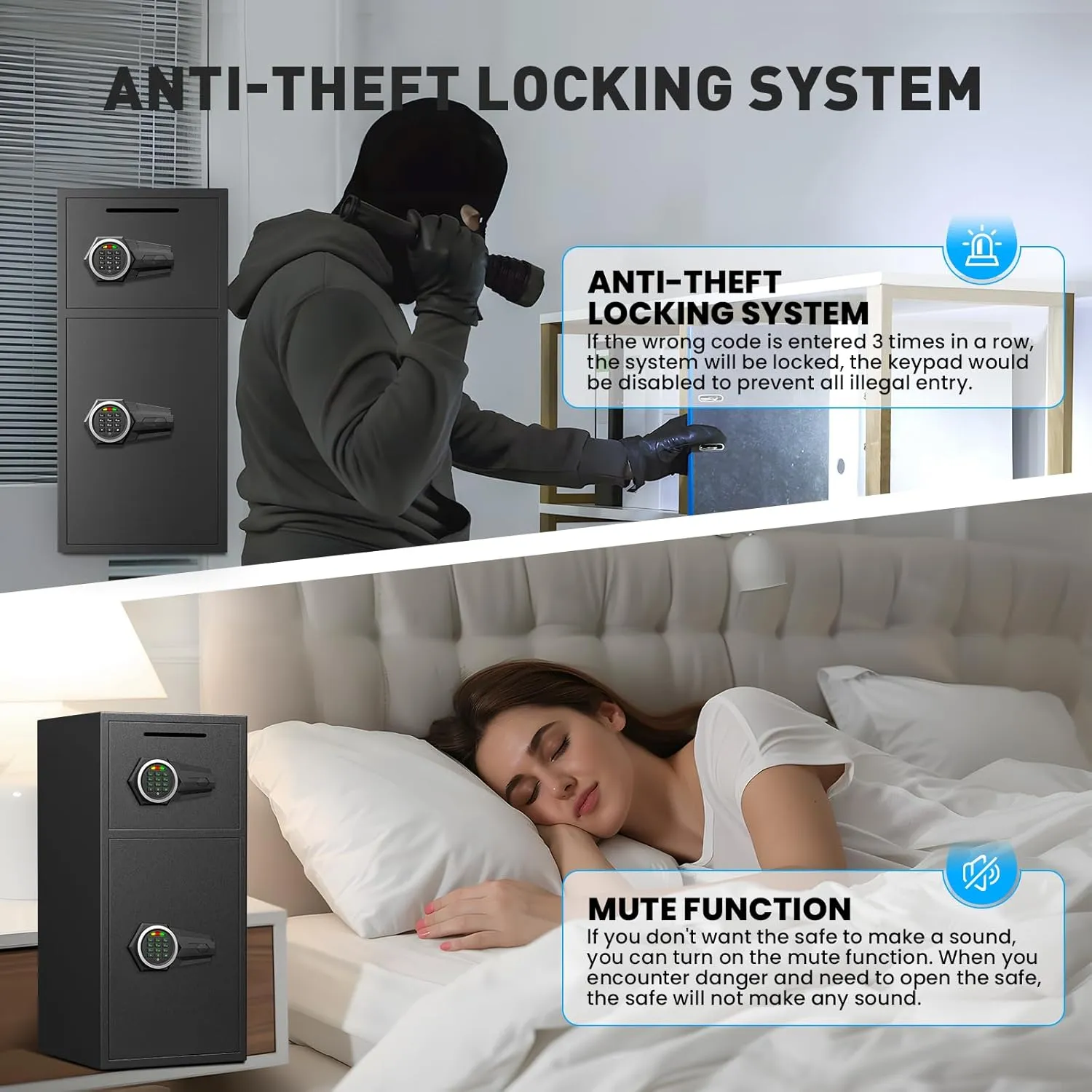 SAFE,6.5 Cu ft Large Safe Box Fireproof Waterproof, Money Safe With Mute Function and LED Light,Digital Keypad Home Safe with Deposit Slot & Dual Alarm System, Security Box for Money Valuables