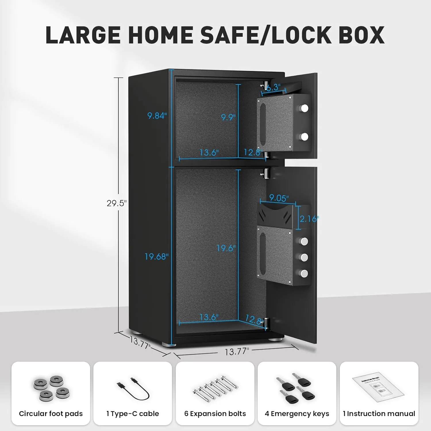 SAFE,6.5 Cu ft Large Safe Box Fireproof Waterproof, Money Safe With Mute Function and LED Light,Digital Keypad Home Safe with Deposit Slot & Dual Alarm System, Security Box for Money Valuables