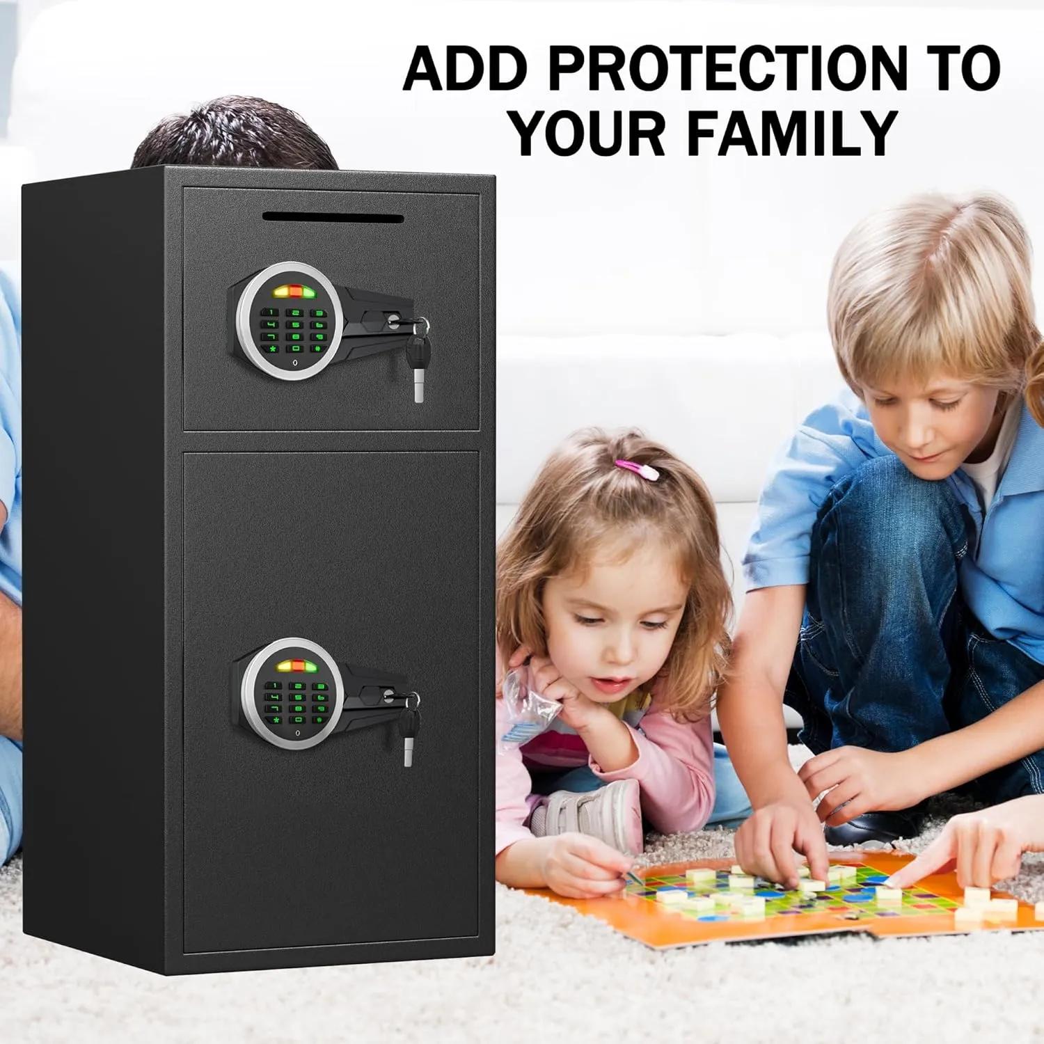 SAFE,6.5 Cu ft Large Safe Box Fireproof Waterproof, Money Safe With Mute Function and LED Light,Digital Keypad Home Safe with Deposit Slot & Dual Alarm System, Security Box for Money Valuables