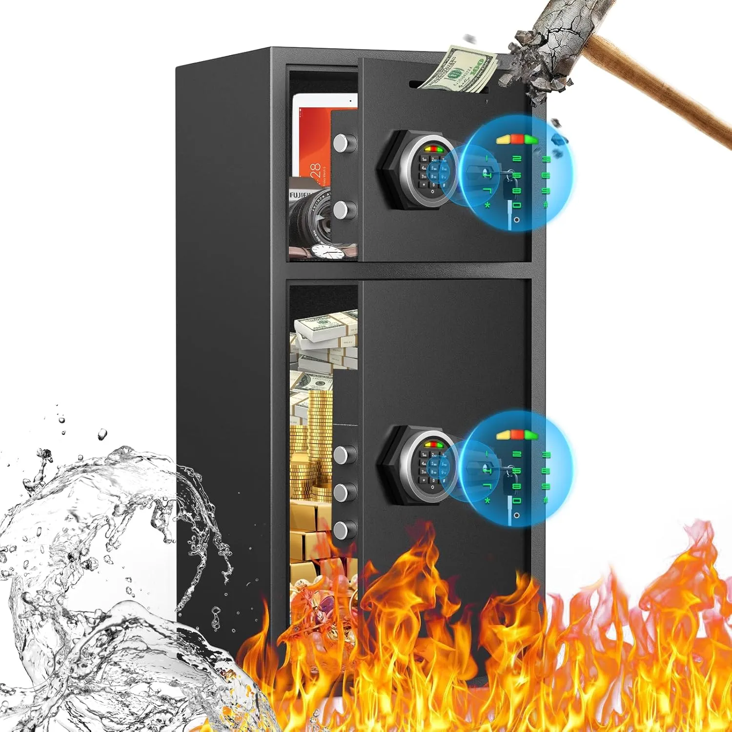 SAFE,6.5 Cu ft Large Safe Box Fireproof Waterproof, Money Safe With Mute Function and LED Light,Digital Keypad Home Safe with Deposit Slot & Dual Alarm System, Security Box for Money Valuables