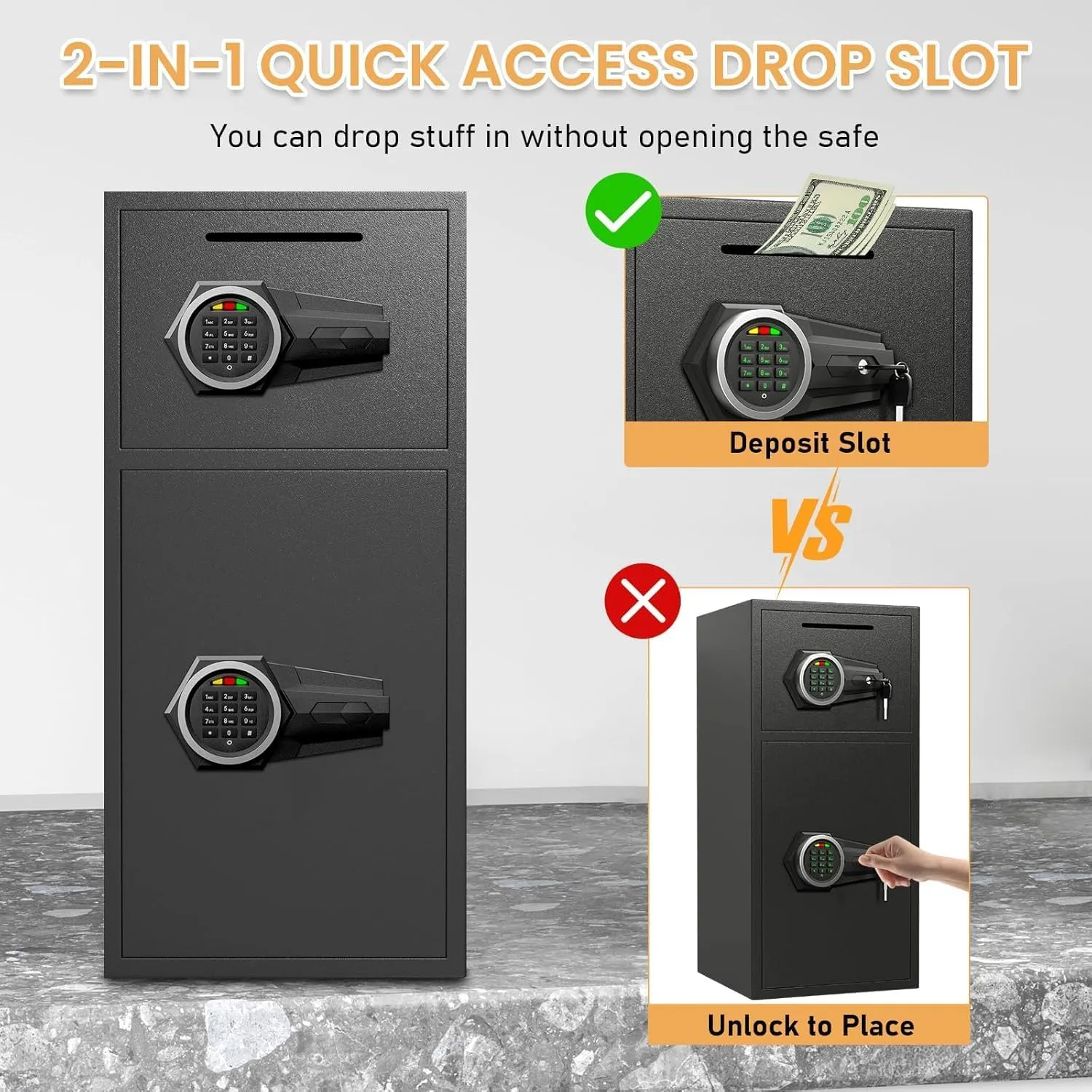SAFE,6.5 Cu ft Large Safe Box Fireproof Waterproof, Money Safe With Mute Function and LED Light,Digital Keypad Home Safe with Deposit Slot & Dual Alarm System, Security Box for Money Valuables