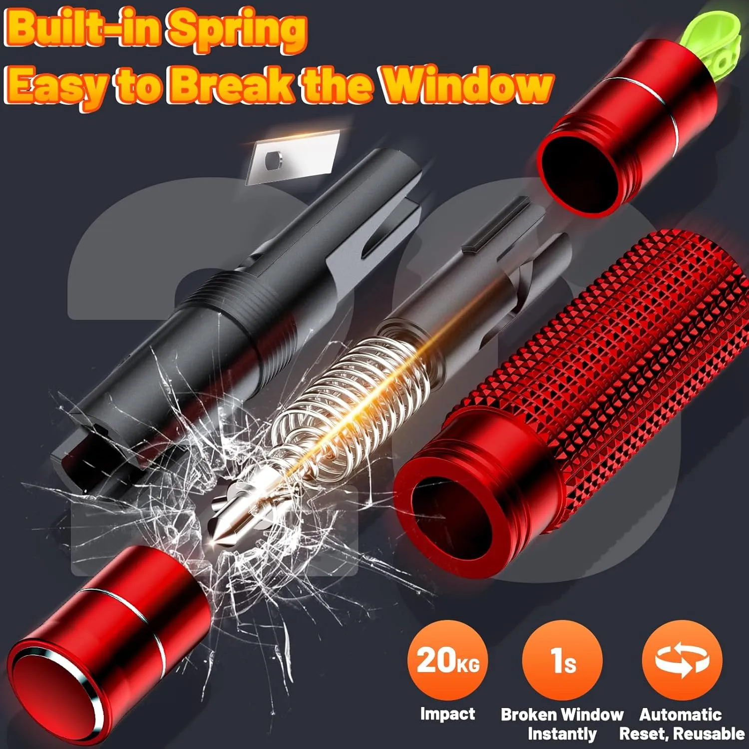 Safety Hammer - Safe Hammer Glass Breaker Under Water, Upgraded Antiskid, Car Hammer Seatbelt Cutter Car Window Breaker Emergency Escape Tool, Safe Hammer Glass Breaker for New Cars (2PCS Red)