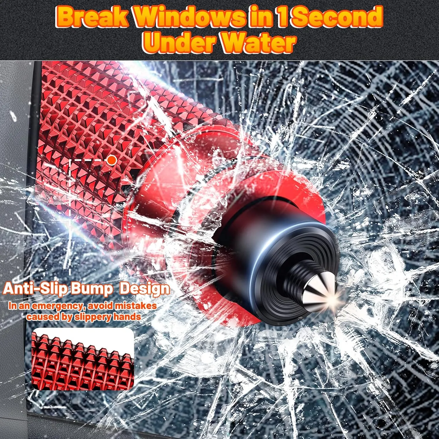Safety Hammer - Safe Hammer Glass Breaker Under Water, Upgraded Antiskid, Car Hammer Seatbelt Cutter Car Window Breaker Emergency Escape Tool, Safe Hammer Glass Breaker for New Cars (2PCS Red)