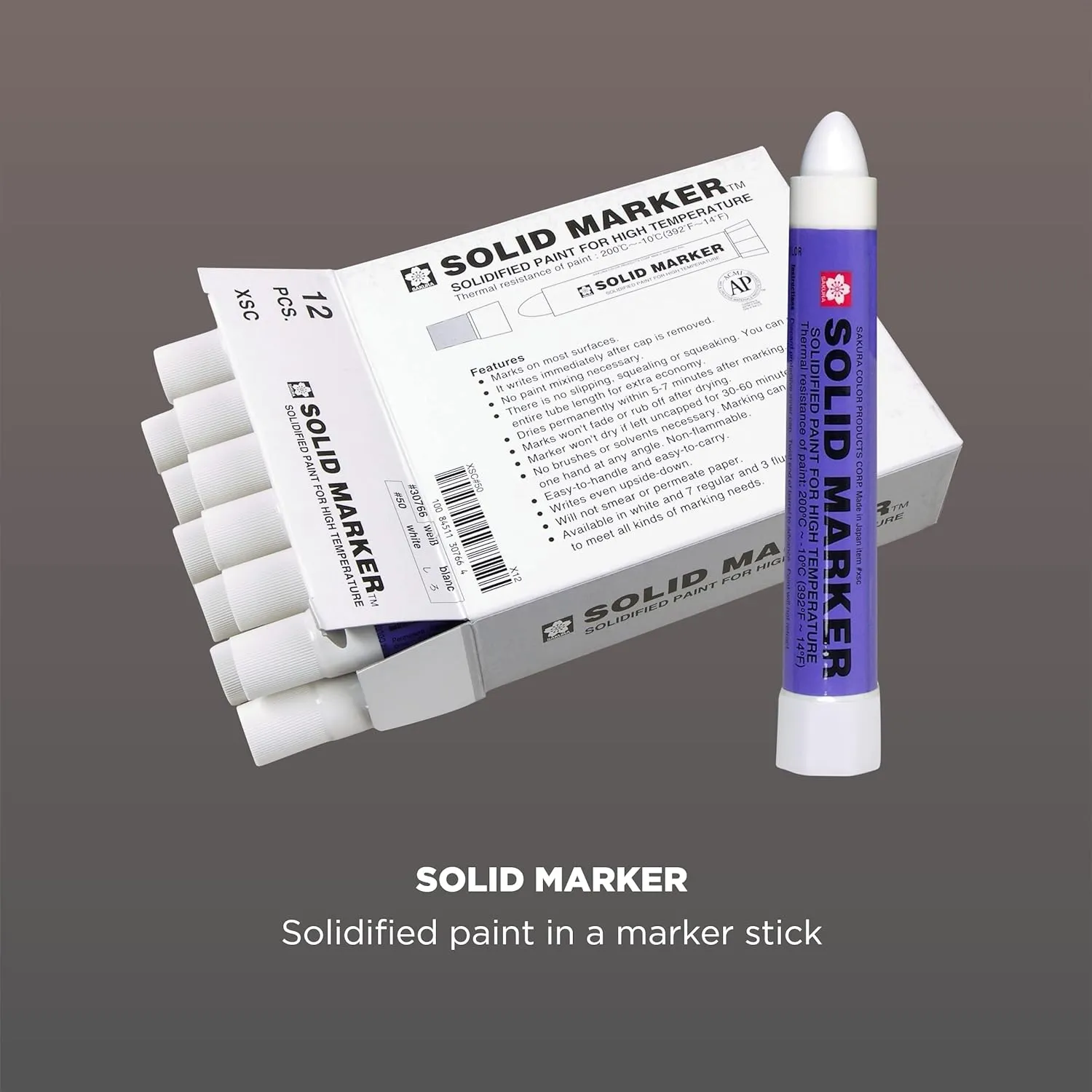 Sakura Solidified Paint Solid Marker, White (Box of 12),XSC-50