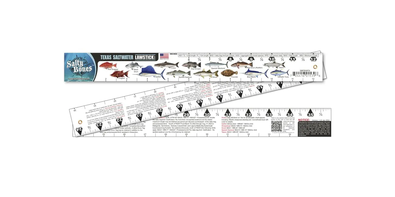 Salty Bones Texas Saltwater Lawstick - 36" Folding Fishing Ruler - Made in The USA - Newest Version