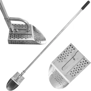 Sand Scoop for Metal Detecting Stainless Steel Metal Detecting Shovel with Detachable Long Handle Heavy Duty Sand Sifter for The Beach Shovel with Shaped Holes