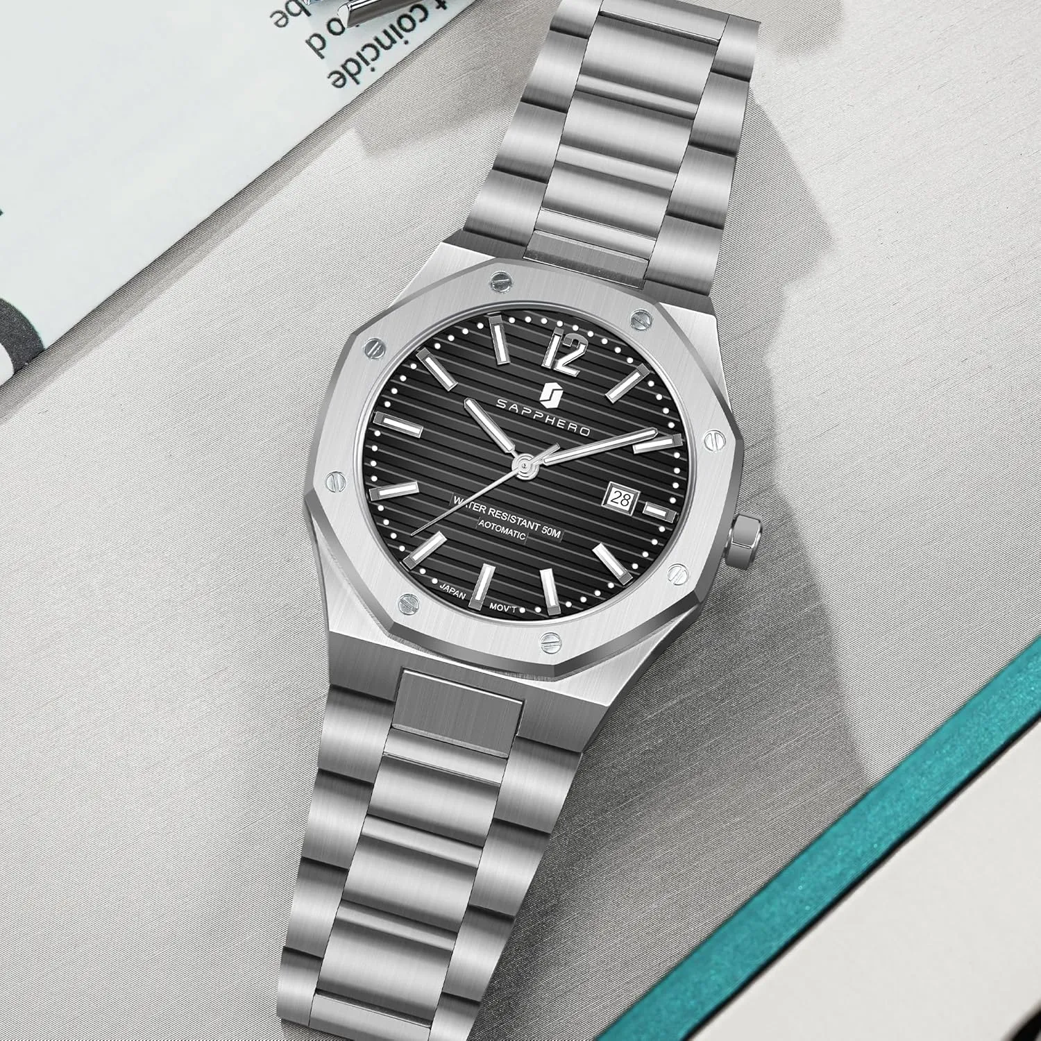 SAPPHERO Men's Watches Mechanical Automatic Watches for Men Date Luxury Analog 50 Meter Waterproof Business Sports Stainless Steel Strap Wristwatches for Man