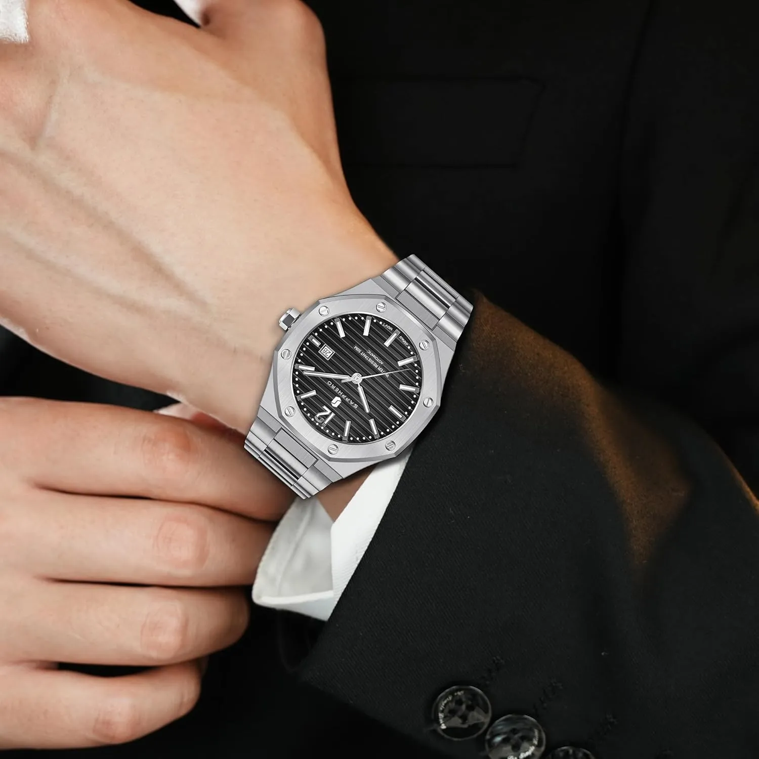 SAPPHERO Men's Watches Mechanical Automatic Watches for Men Date Luxury Analog 50 Meter Waterproof Business Sports Stainless Steel Strap Wristwatches for Man