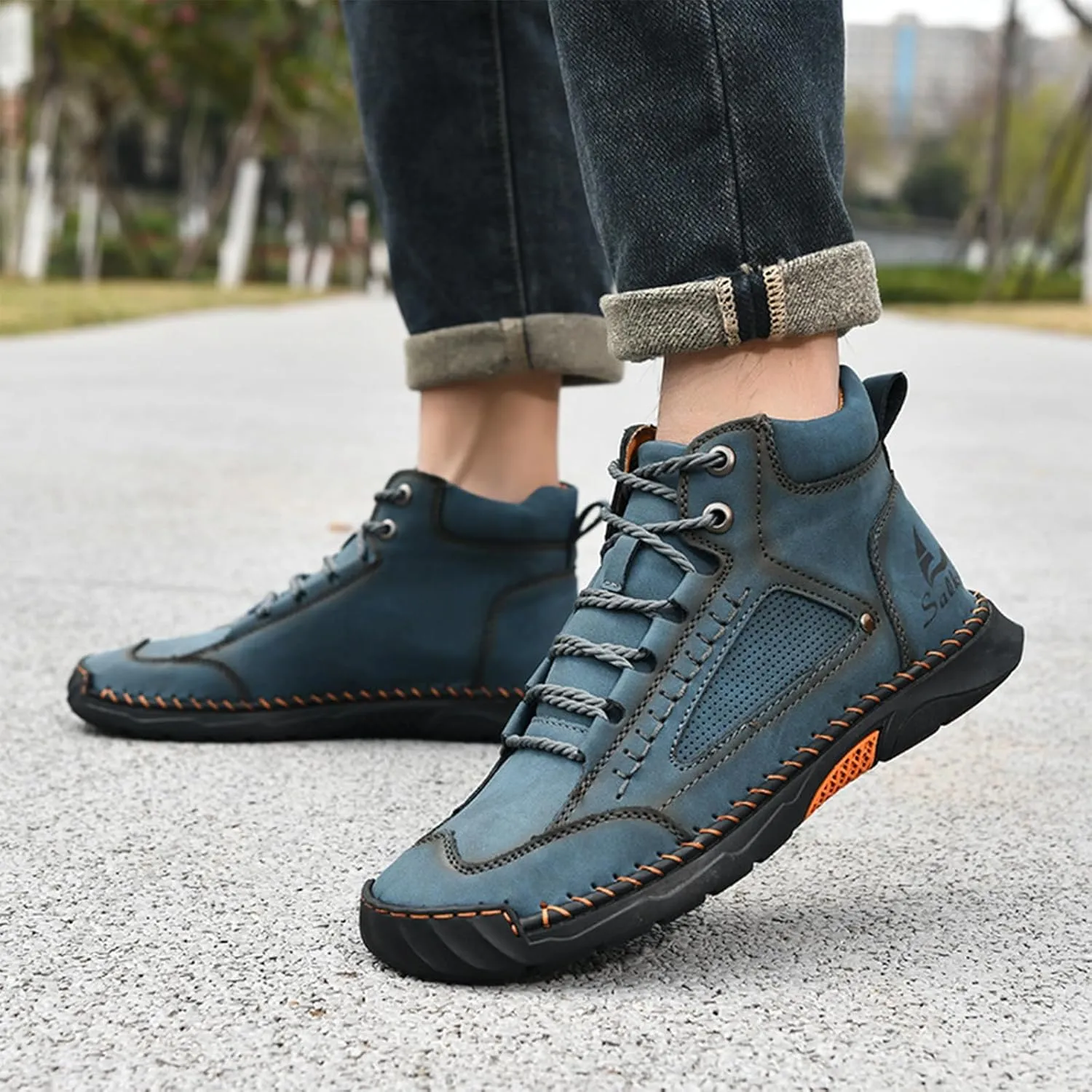 Sawbehind Boots, Men's Comfortable Handmade Leather Boots, Outdoor Leather Boots Wide, Waterproof, Arch Support Shoes