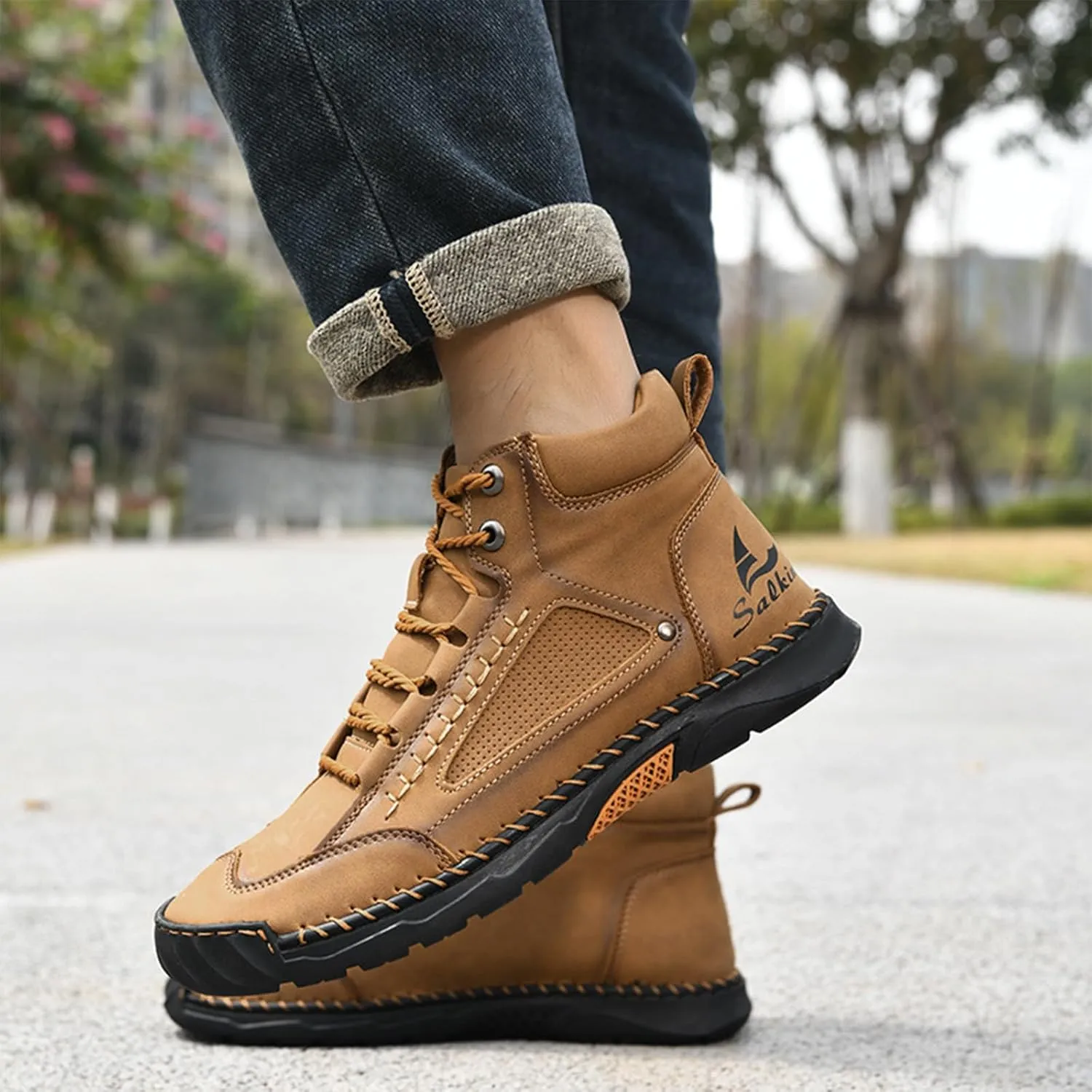 Sawbehind Boots, Men's Comfortable Handmade Leather Boots, Outdoor Leather Boots Wide, Waterproof, Arch Support Shoes