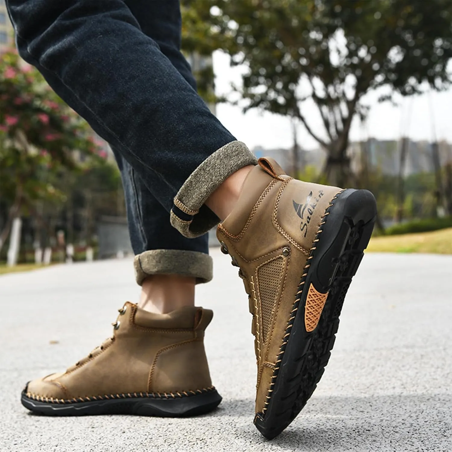 Sawbehind Boots, Men's Comfortable Handmade Leather Boots, Outdoor Leather Boots Wide, Waterproof, Arch Support Shoes