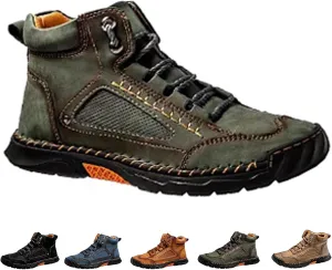 Sawbehind Men's Comfortable Handmade Leather Boots – Waterproof, Spacious Toe Box Outdoor Leather Shoes, Arch Support