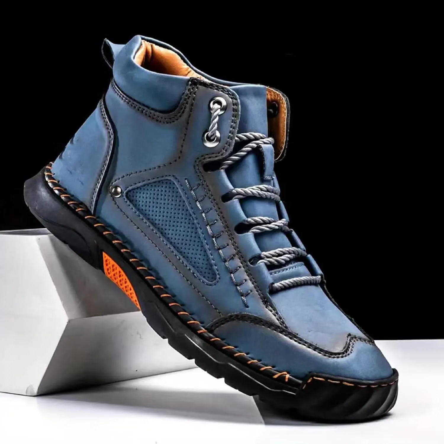Sawbehind Men's Comfortable Handmade Leather Boots – Waterproof, Spacious Toe Box Outdoor Leather Shoes, Arch Support