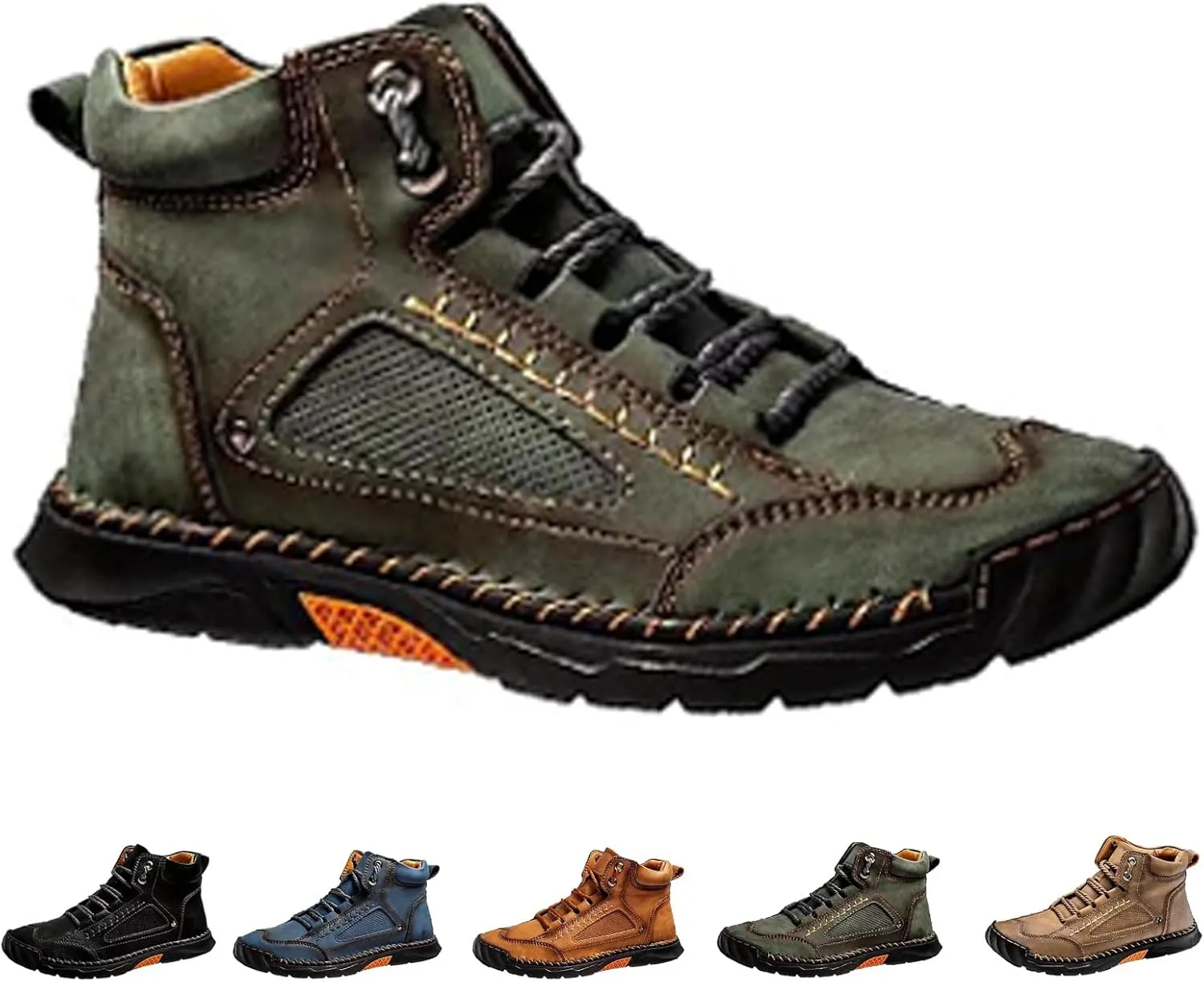 Sawbehind Men's Comfortable Handmade Leather Boots – Waterproof, Spacious Toe Box Outdoor Leather Shoes, Arch Support
