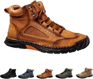Sawbehind Men's Comfortable Handmade Leather Boots – Waterproof, Spacious Toe Box Outdoor Leather Shoes, Arch Support