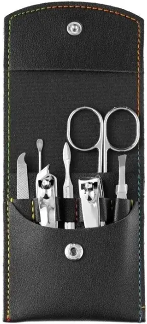SBTRKT Beauty and Enhancement Tool Set 7 Piece Folding Bag Nail Clippers Portable Household Diagonal Ear Spoon (Color : Black)