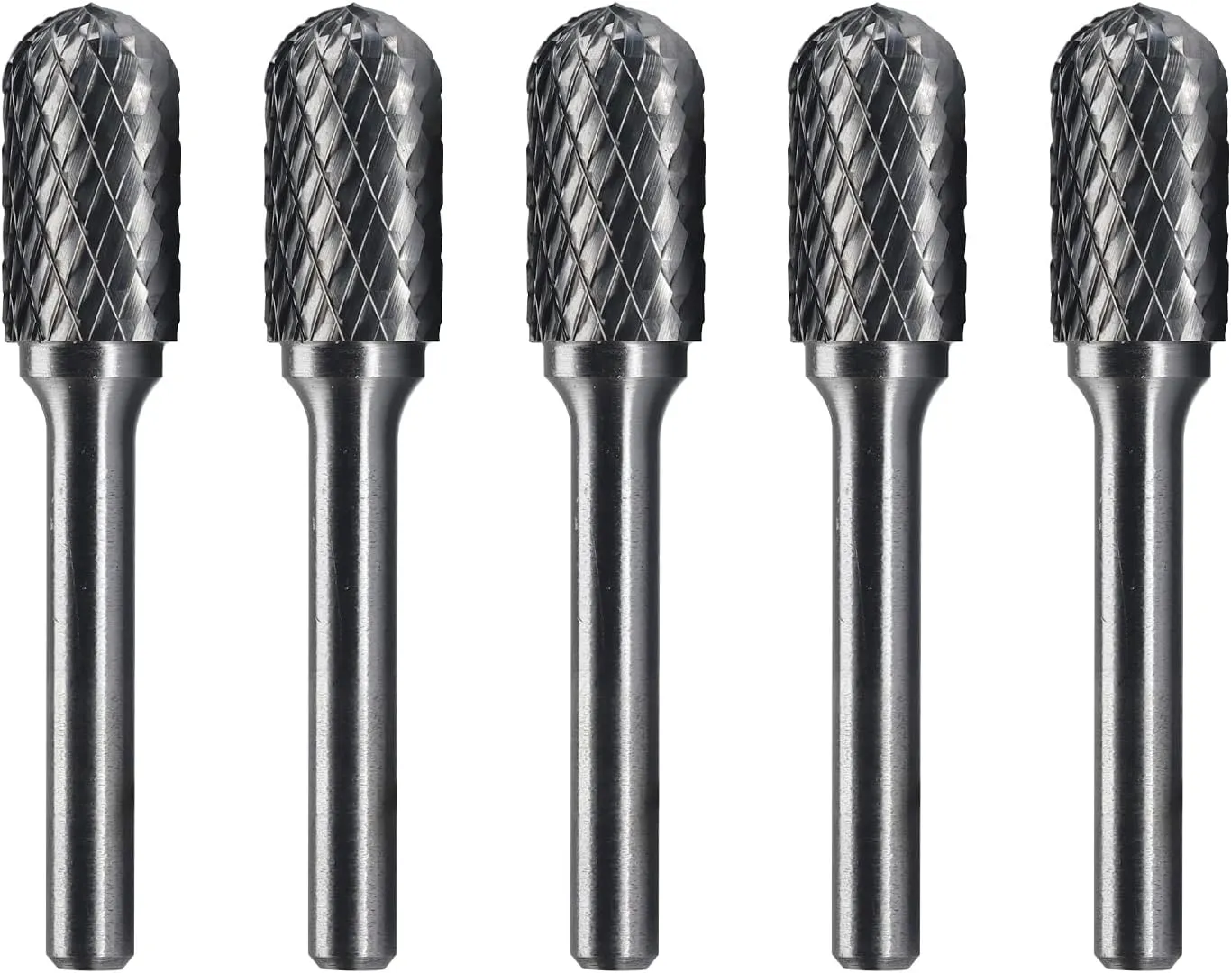 SC-5 Tungsten Carbide Burr Rotary File Cylindrical Shape with Radius End Double Cut with 1/4''Shank for Die Grinder Drill Bit - 5Pcs