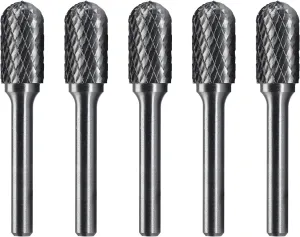 SC-5 Tungsten Carbide Burr Rotary File Cylindrical Shape with Radius End Double Cut with 1/4''Shank for Die Grinder Drill Bit - 5Pcs