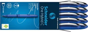 Schneider One Hybrid C Rollerball Pen, 0.3 mm Hybrid Conical Tip, Light Blue Barrel, Blue Ink, Box of 10 Pens (183103)