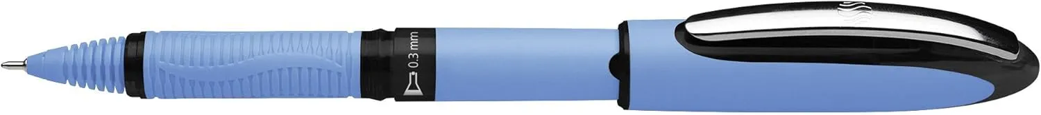 Schneider One Hybrid N Rollerball Pen, 0.3 mm Hybrid Needle Tip, Light Blue Barrel, Black Ink, Box of 10 Pens (183401)