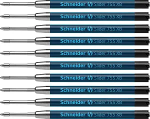 Schneider Slider 755 XB (Extra Broad) Ballpoint Pen Refill, 1.4 mm, ISO Format G2, Black Ink, Box of 10 Refills (175501)
