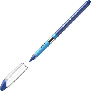 Schneider Slider Basic XB (Extra Broad) Ballpoint Pen, 1.4 mm, Transparent Barrel, Blue Ink, Box of 10 Pens (151203)