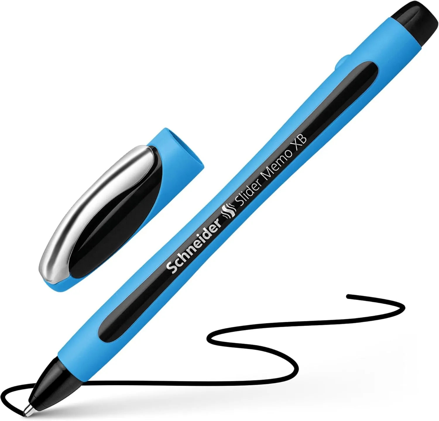 Schneider Slider Memo XB (Extra Broad) Ballpoint Pen, 1.4 mm, Light Blue Barrel, Black Ink, Box of 10 Pens (150201)