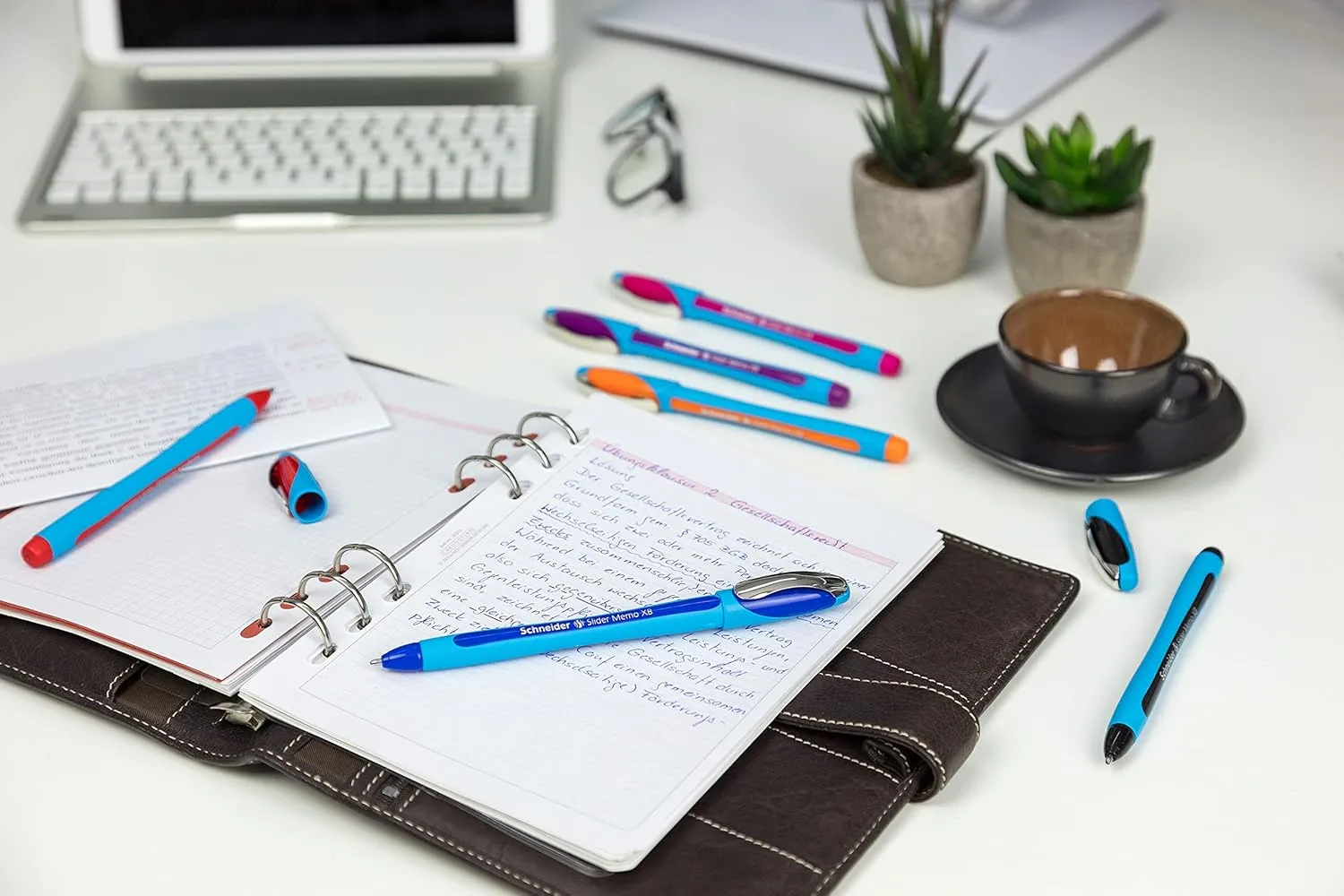Schneider Slider Memo XB (Extra Broad) Ballpoint Pen, 1.4 mm, Light Blue Barrel, Black Ink, Box of 10 Pens (150201)
