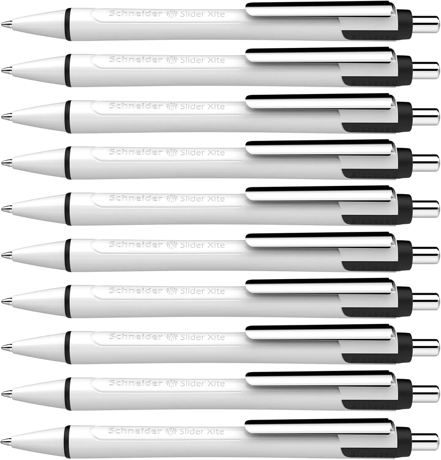 Schneider Slider Xite XB (Extra Broad) Ballpoint Pen, Refillable   Retractable, 1.4 mm, White Barrel w/Blue Accents, Black Ink, Box of 10 Pens (133201)