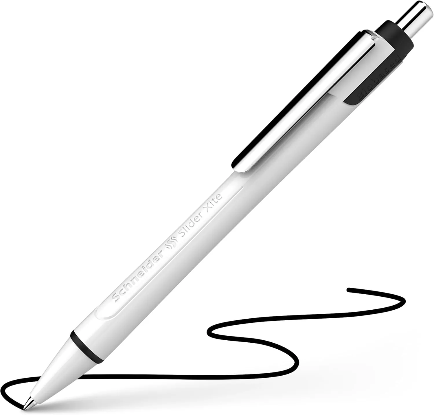 Schneider Slider Xite XB (Extra Broad) Ballpoint Pen, Refillable   Retractable, 1.4 mm, White Barrel w/Blue Accents, Black Ink, Box of 10 Pens (133201)