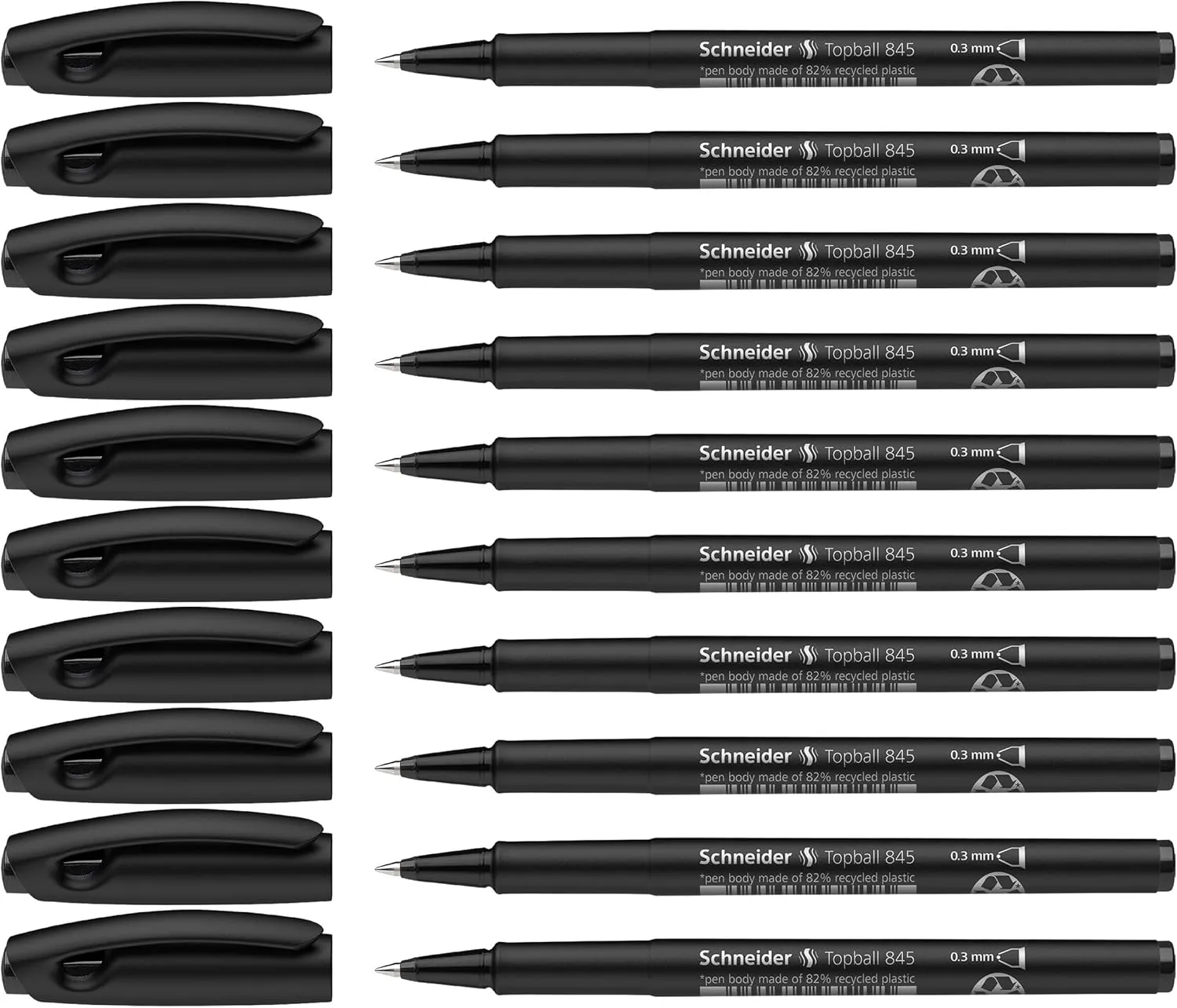 Schneider Topball 845 Rollerball Pen, 0.3mm, Black Ink, Box of 10 (184501)