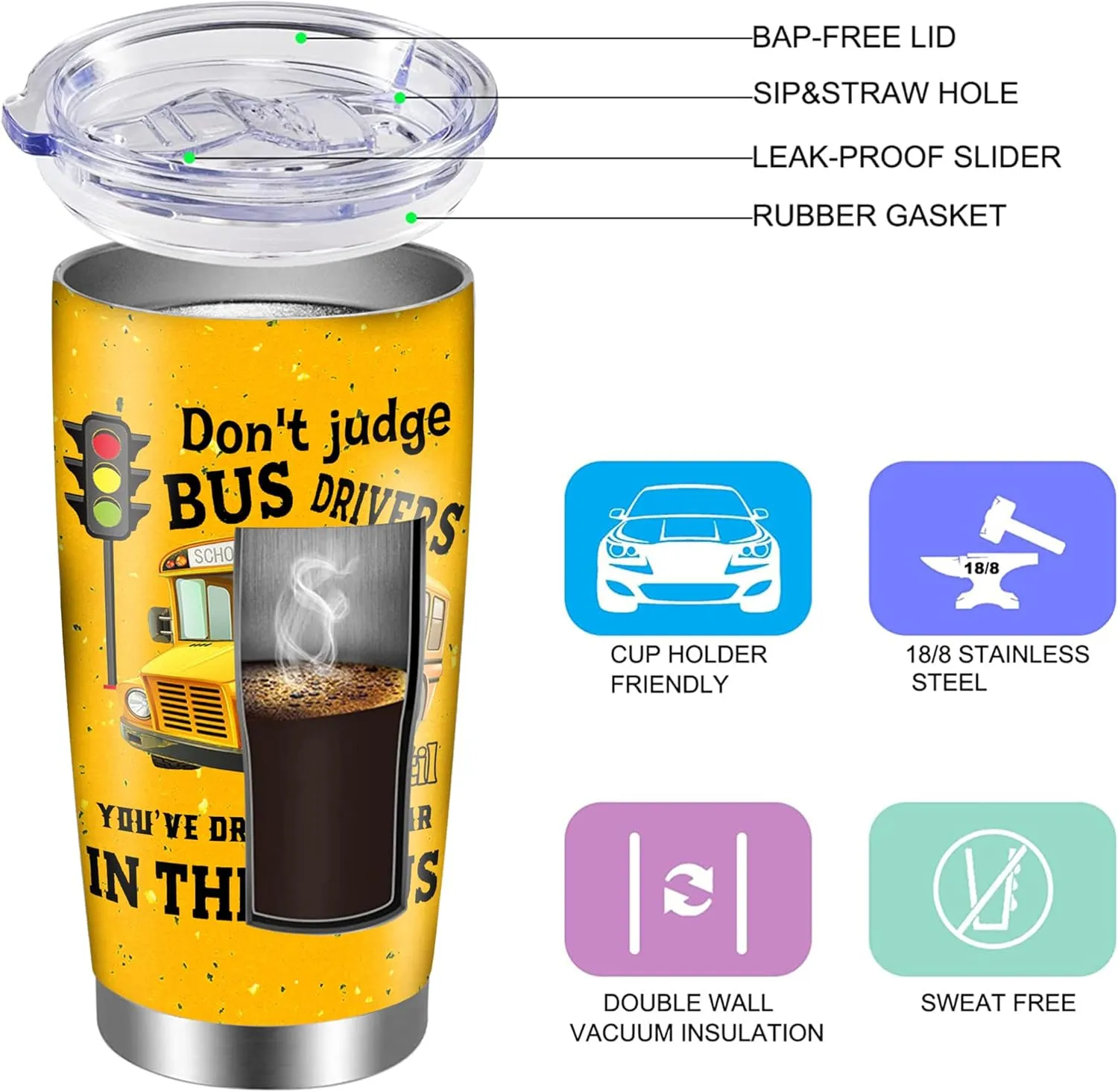 School Bus Driver Gifts, Bus Driver Gifts, 20 Oz School Bus Driver Tumbler, School Bus Cups, Back to School Bus Driver Thank You Appreciation Gifts, Bus Driver Birthday Retirement Christmas Gifts Mug