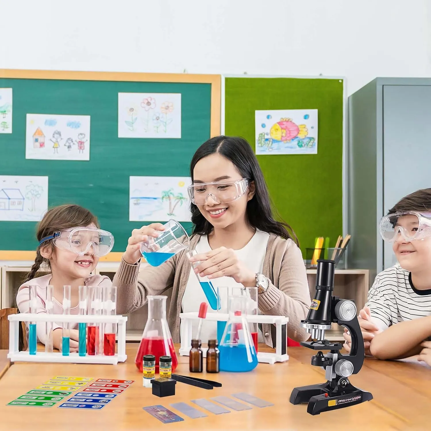 Science Kits for Kids Beginner Microscope with LED 100X 400X and 1200X-Include Sample Prepared Slides 12pc- Educational Toy Birthday Valentine's Day Gift Black