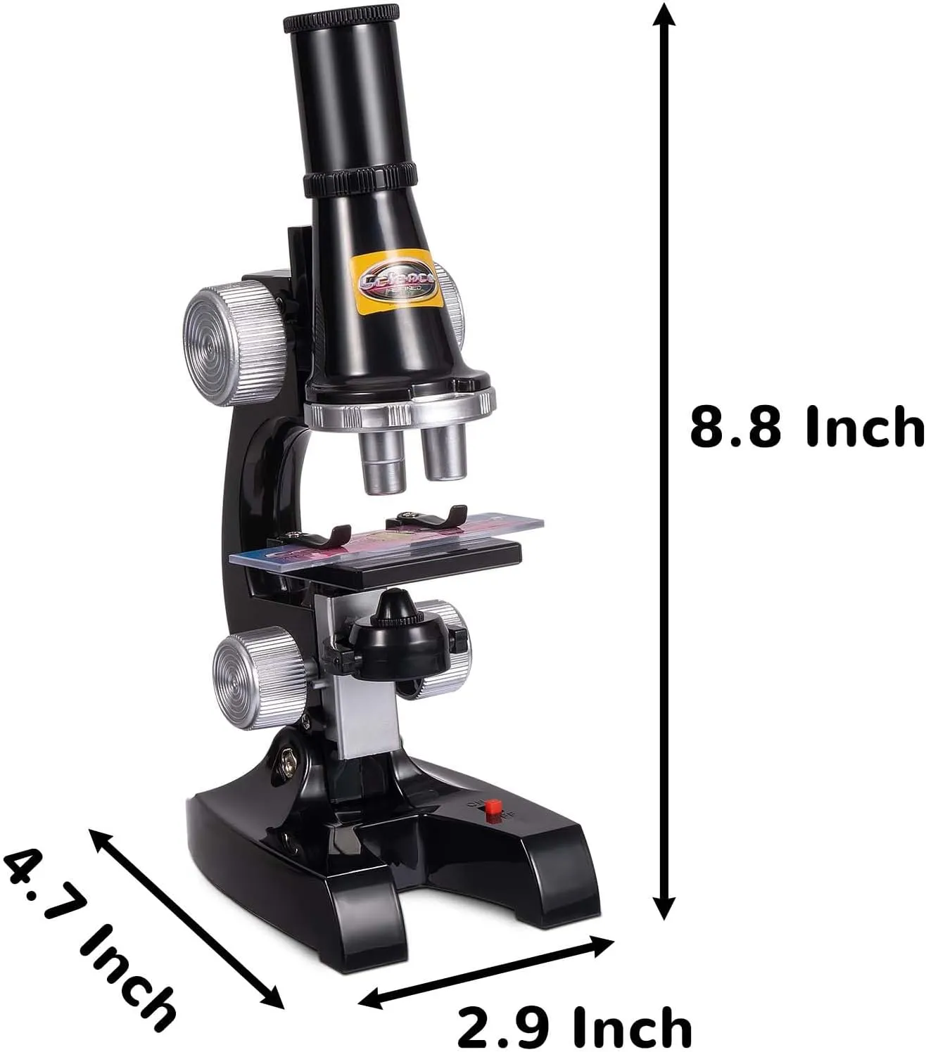 Science Kits for Kids Beginner Microscope with LED 100X 400X and 1200X-Include Sample Prepared Slides 12pc- Educational Toy Birthday Valentine's Day Gift Black